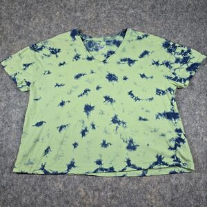 Natural Reflections Womens XL Tie Dye V-Neck Short-Sleeve T-Shirt Green Blue
